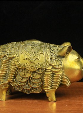 纯铜猪黄铜铜钱猪摆件家居饰品礼品客厅办公室桌面工艺品铜猪一对