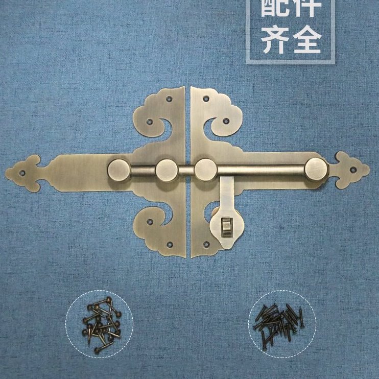中式仿古纯铜加厚大门插销老式木门黄铜门闩门扣铜门栓免打孔明装