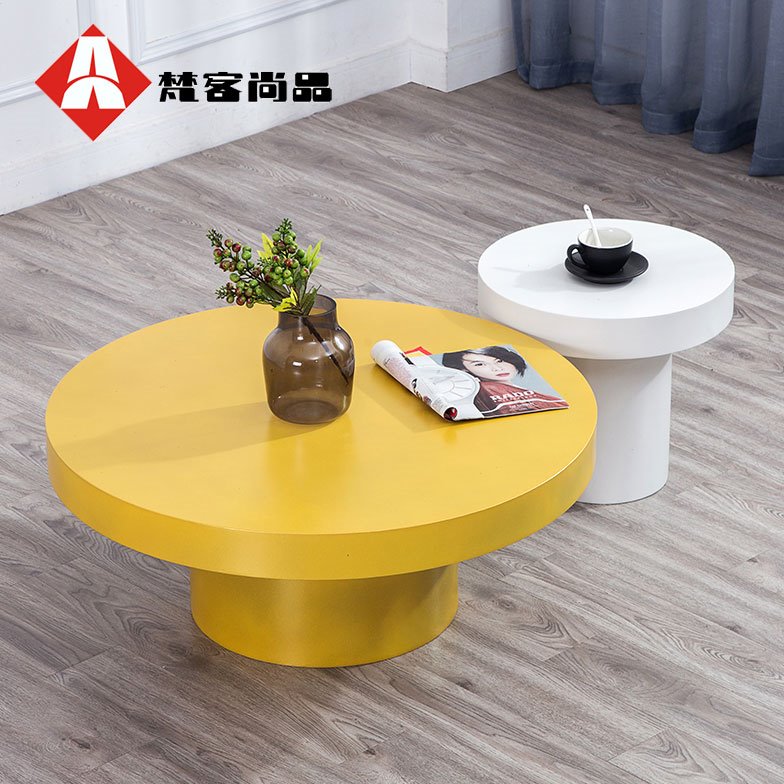 简约现代北欧铁艺茶桌子圆形白色烤漆茶几客厅小户型轻奢边几组合