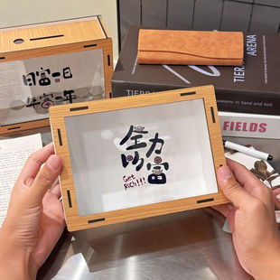 存钱罐复古创意透明木质只存不取展示箱储蓄罐高颜值桌面相框摆件