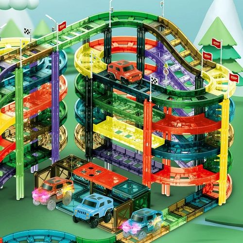 纽奇儿童磁力片轨道彩窗积木男女拼图磁铁棒益智启蒙礼物套装玩具