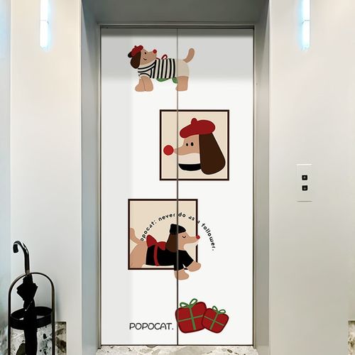 电梯门贴纸入户门装饰贴画一梯一户电梯贴膜卡通创意自粘推拉门贴