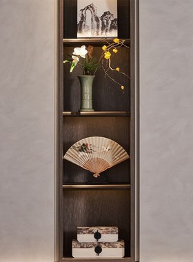 宋氏美学软装设计茶空间茶柜层板装饰摆件画太湖石茶叶罐组合搭配