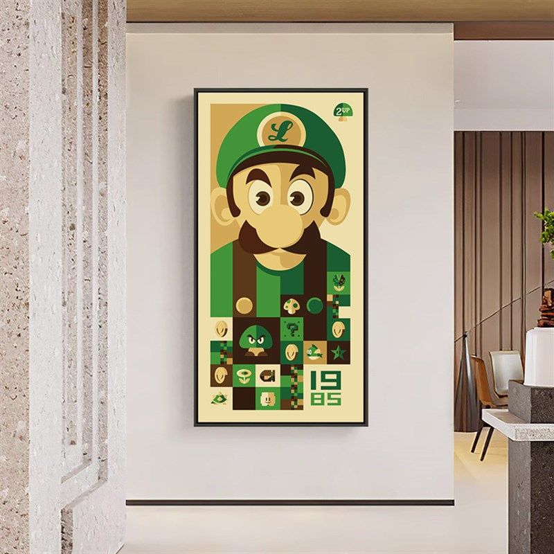 超级玛丽 儿童挂画油画布印刷喷绘笔画客厅卧室沙发背景墙装饰画