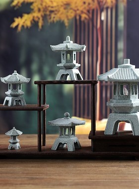 石灯笼日式庭院装饰摆件户外花园布置景观小夜灯鱼缸盆景造景摆设