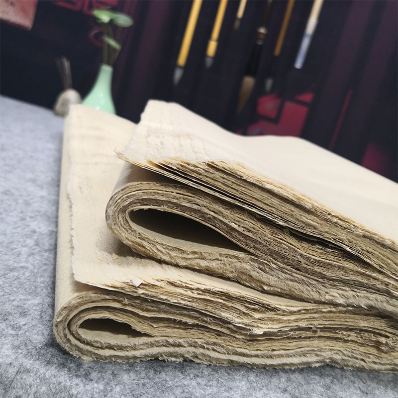 纯手工毛边纸古法70张竹浆纸78*48毛笔字练习书法用纸宣纸创作