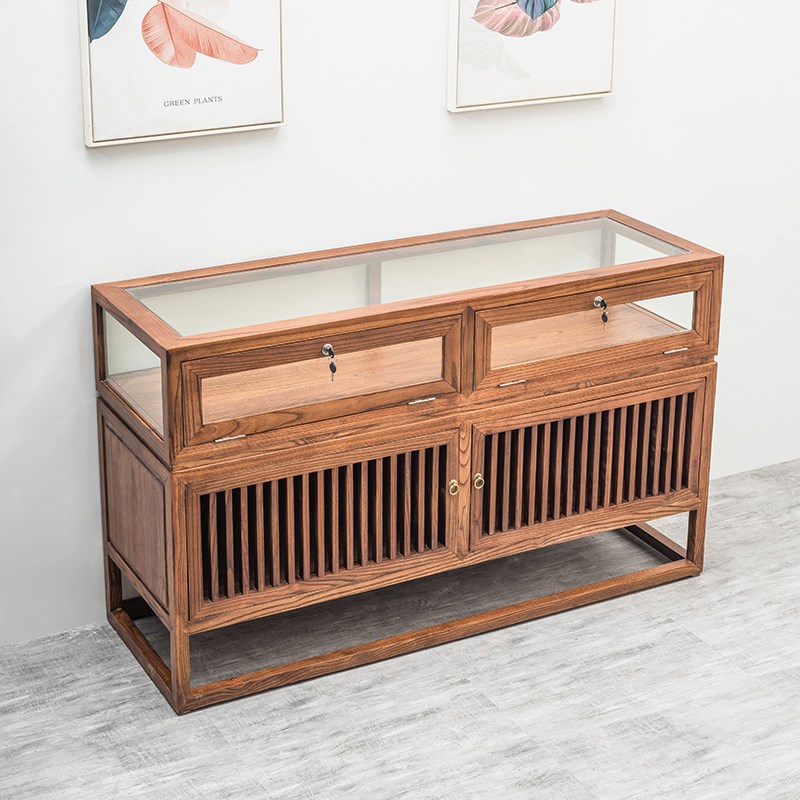 实木珠宝展示柜首饰玉器饰品柜台玻璃柜子展柜陈列柜新中式烟酒柜