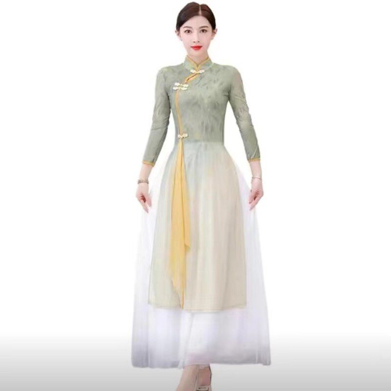 古典舞身韵纱衣长袖胖裤练功服表演服中国舞旗袍艺考舞蹈服套装女