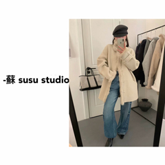 SU 拼接边立领羊毛双面呢大衣女2025秋冬新中长款毛呢外套I0010