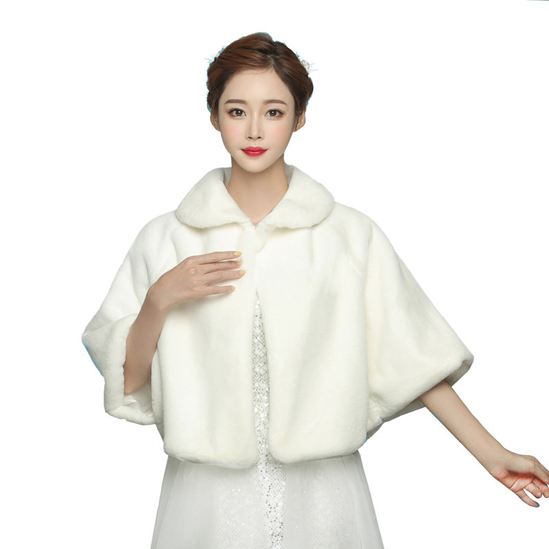 新娘毛披肩婚纱披肩仿皮草白色结婚伴娘礼服保暖披肩秋冬披肩加厚