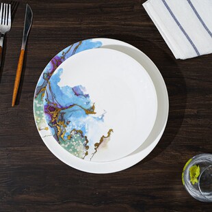 时尚餐厅陶瓷盘子冷菜意境摆盘酒店会所圆形高身菜盘高级感西餐盘
