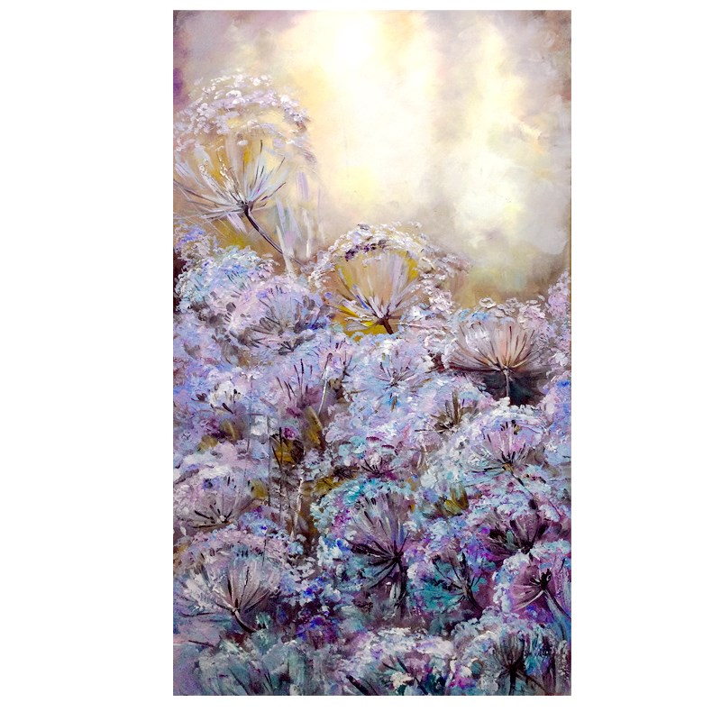 手绘油画花卉装饰画奶油风肌理画现代轻奢竖版玄关客厅沙发落地画图片