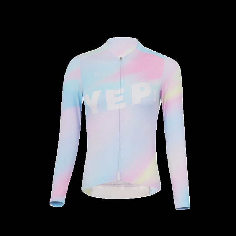 闪电秋冬新款骑行服长袖透气彩虹自行车上衣公路车服女款抓绒保暖