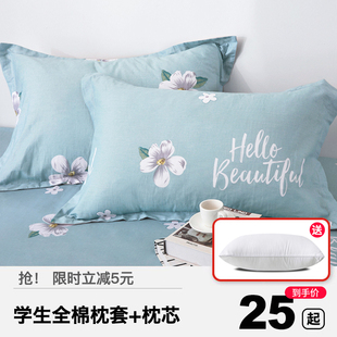 学生枕头枕芯枕套全棉套装宿舍儿童单人枕40x60cm一对拍二