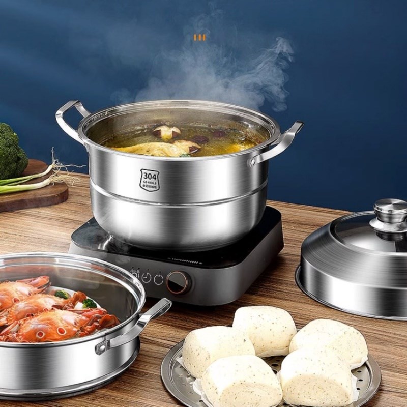 2023年新款304不绣钢蒸锅加厚不秀钢蒸笼锅盖笼屉炖煮蒸多层蒸锅