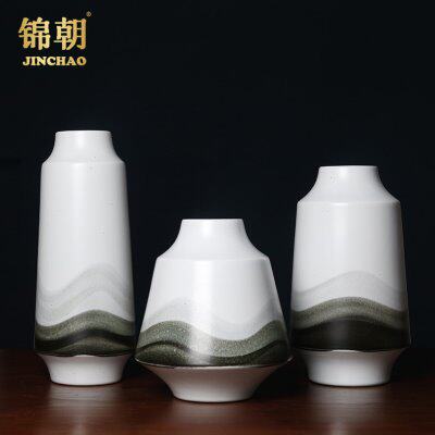 新中式水墨陶瓷花瓶摆件样板房茶室软装饰品玄关电视柜茶几博古架