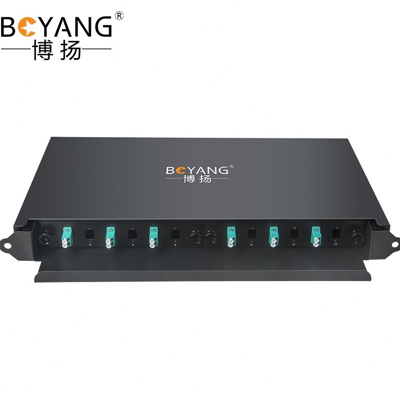 博扬 6口12芯光纤配线架1U单元体LC万兆多模OM4双工12芯满配抽拉