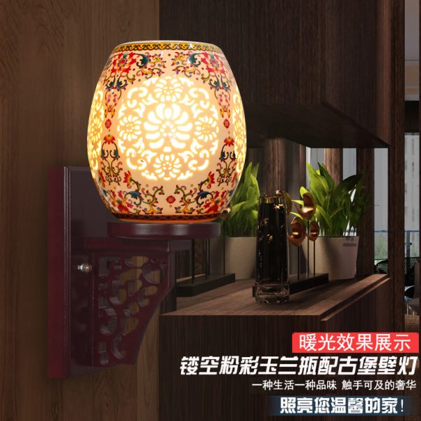 现代简约陶瓷中式复古卧室床头灯客厅楼梯阳台灯过道田园创意壁灯