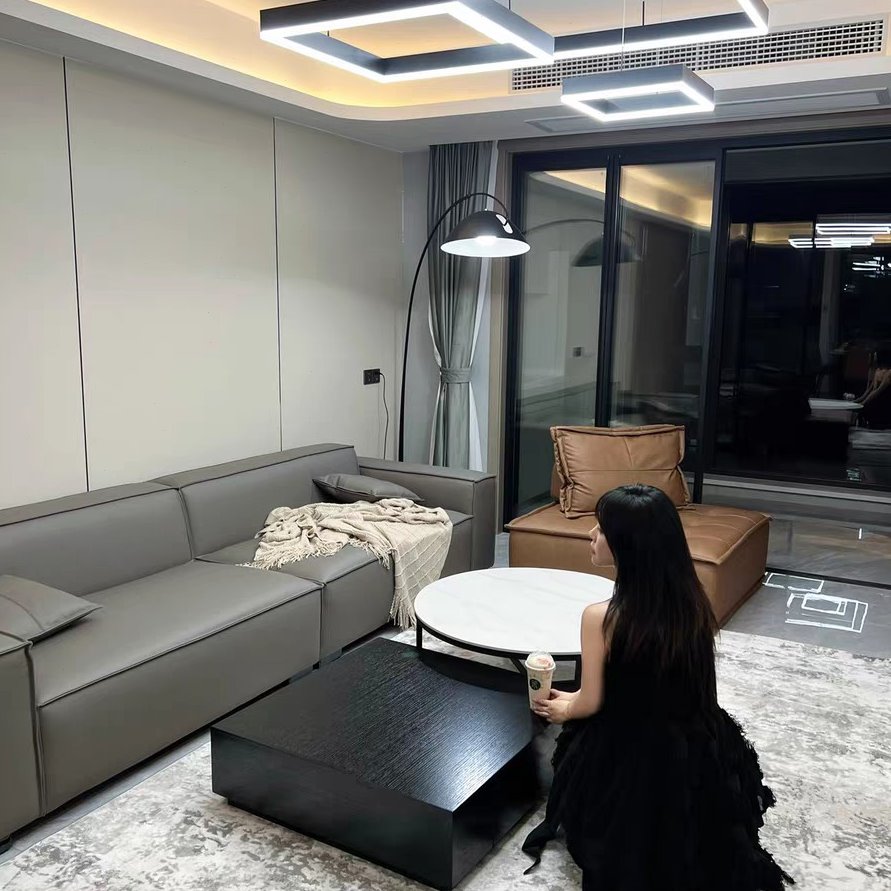 方圆茶几组合黑色高端轻奢客厅简约现代网红款岩板茶几意式创意