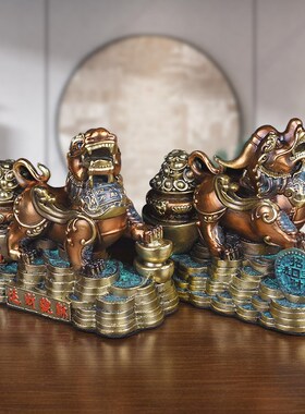 全铜貔貅摆件公母一对貔犰皮丘黄铜E客厅家用办公室店铺旺财装饰