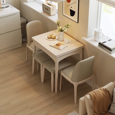 饭桌家用实木折叠伸缩餐桌省空间多功能奶油风简约长方形两用