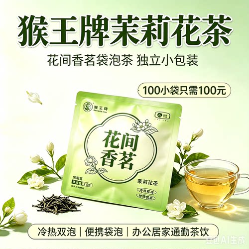【100小袋】猴王牌茉莉花茶独立小袋茶包冷热双泡酒店办公便携茶