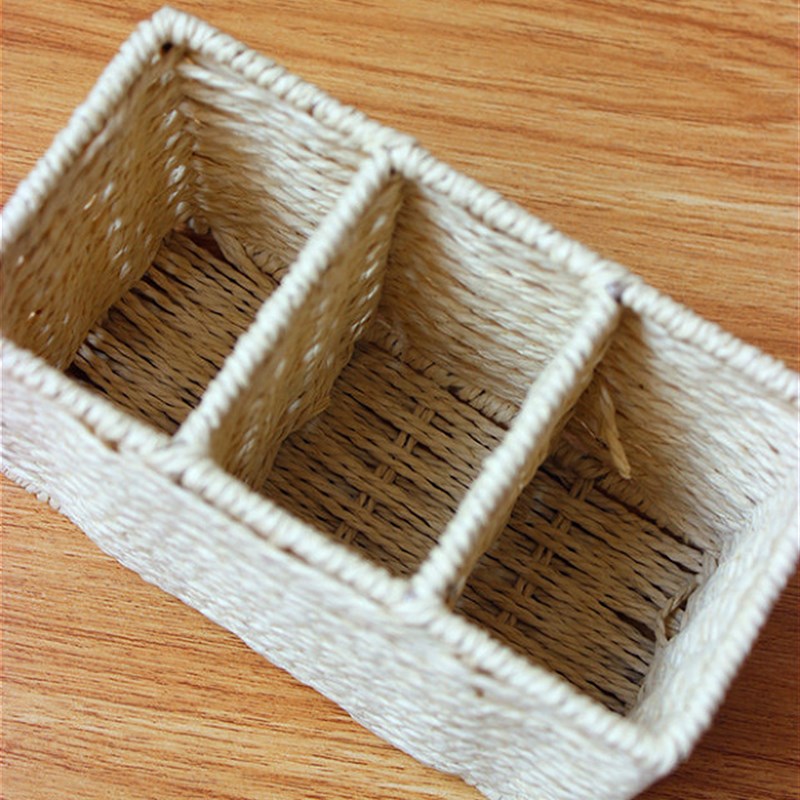 草编收纳盒小号办公桌文具盒收纳盒笔筒 遥控器手机收纳篮 可定做