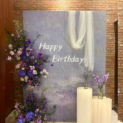 生日装饰场景布置女孩莫奈油画风轻奢高级感定制背景kt板气球派对