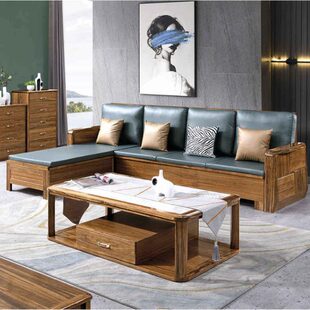 别墅自建房北欧简约新中式 乌金木小户型科技布艺实木转角沙发3米