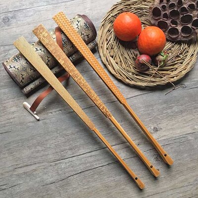 文玩折扇留青扇骨 精工竹雕9.5寸玉竹留青雕刻扇骨篾帘百福万字纹