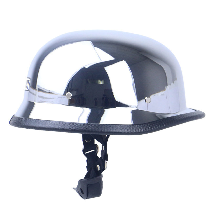 正品德国钢盔电镀银夏盔机车复古盔摩托车哈雷外骑行半盔带眼镜