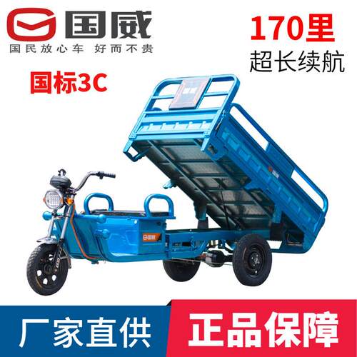 国威电动三轮车拉货带棚农用货运载货翻斗三轮车摆摊快递车