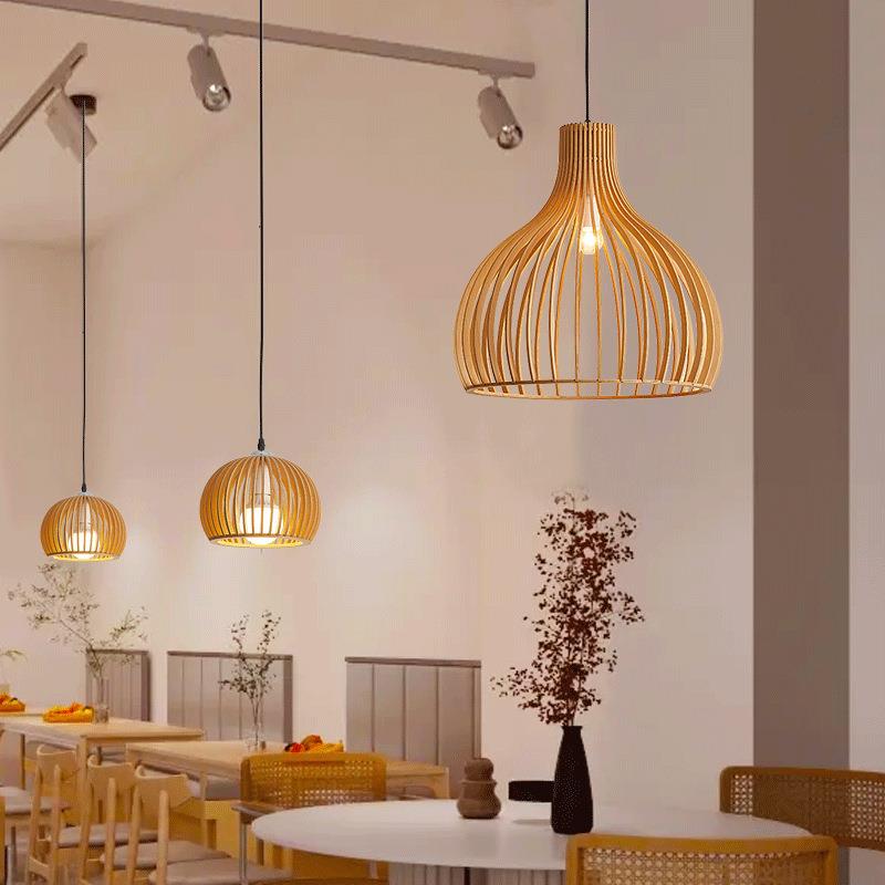 日式原木风南瓜吊灯餐厅卧室灯中古vintage餐桌饭厅民宿实木灯具