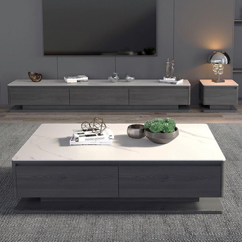 岩板茶几电视柜组合极简实木茶几家用意式轻奢小户型客厅简约现代