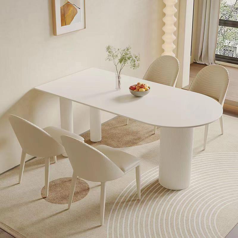耐用奶油风岩板桌椅组合现代简约餐桌家用小户型开放式厨房吃饭桌