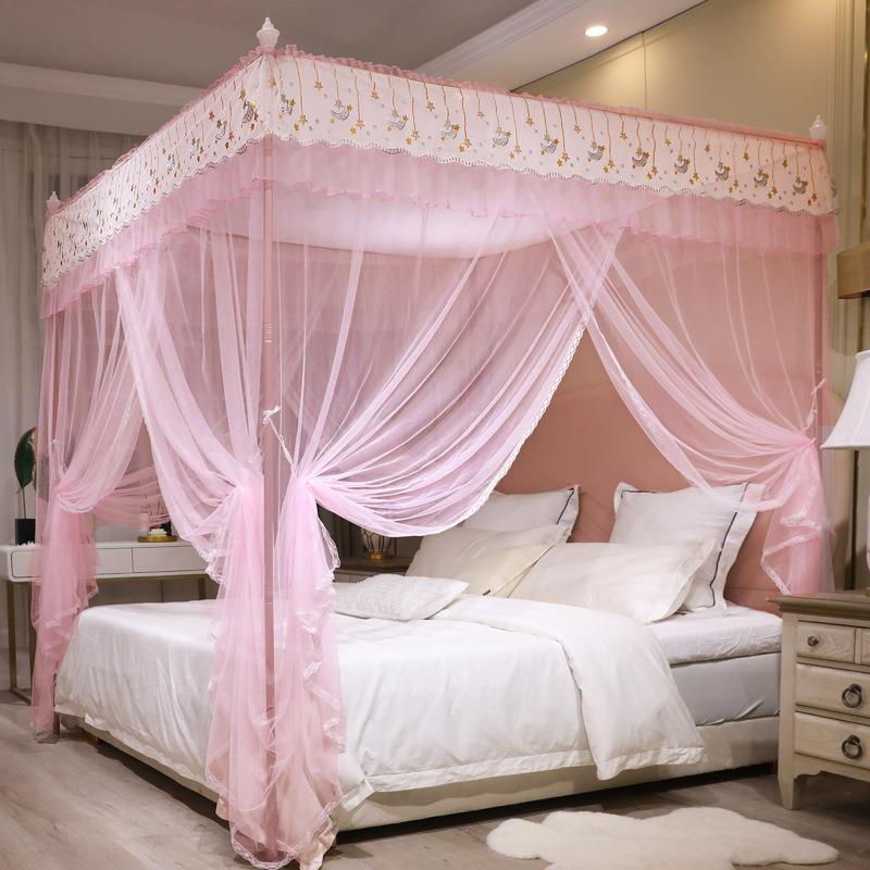 一体防尘顶落地宫廷蚊帐三开门加高加密帐纱家用1.5m1.8m床蚊帐