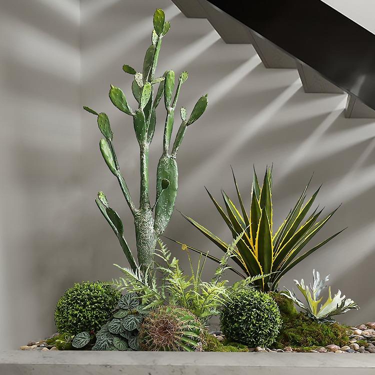 仿真植物景观仙人掌造景组合室内楼梯下装饰假绿植盆景落地摆件