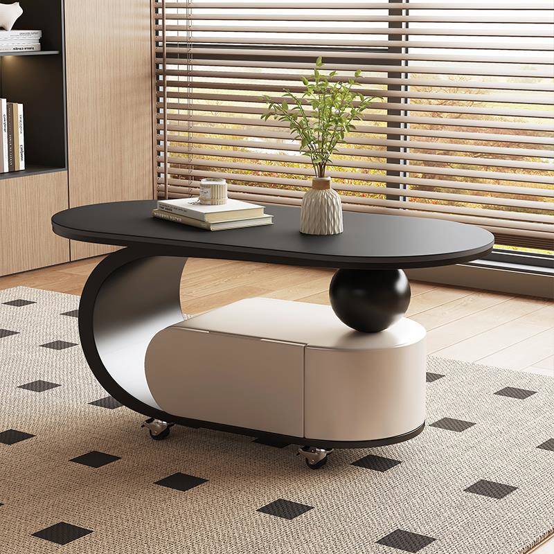 中古风轻奢胡桃色茶几客厅家用椭圆形茶桌组合简约现代设计师新款