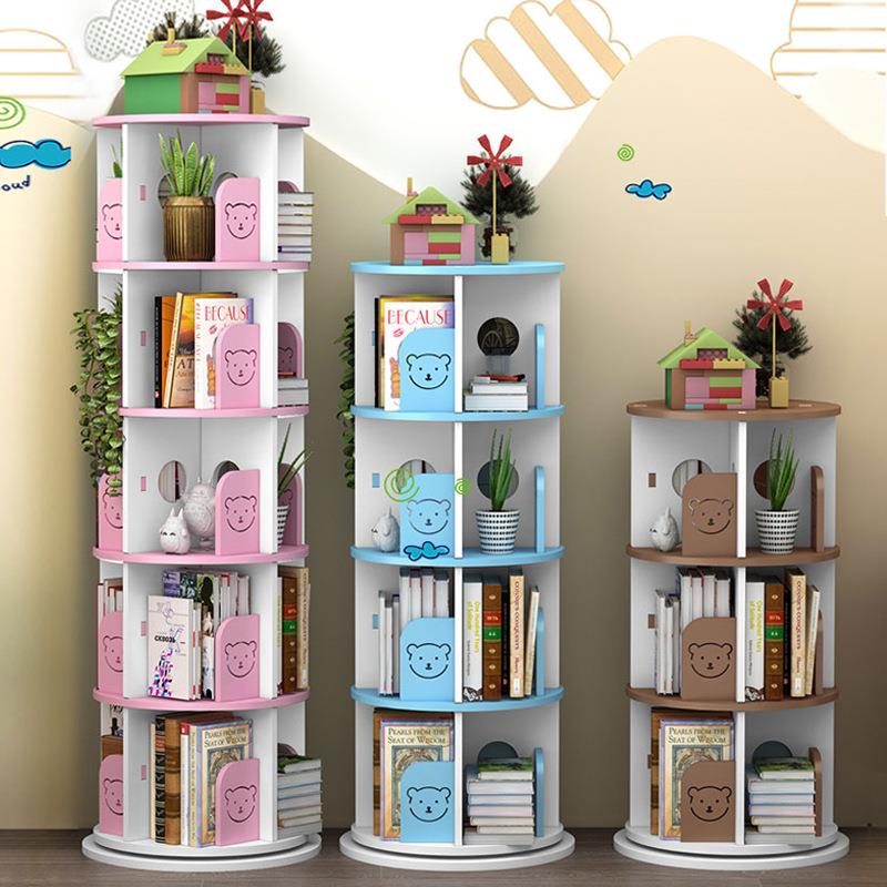 创意儿童旋转书架落地书柜桌上收纳柜简易置物架宝宝学生绘本架子