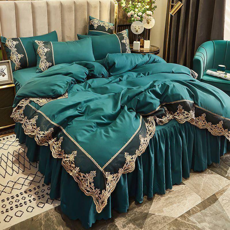 欧式蕾丝花边床裙四件套纯色磨毛宿舍三件套被单被套床罩床套款