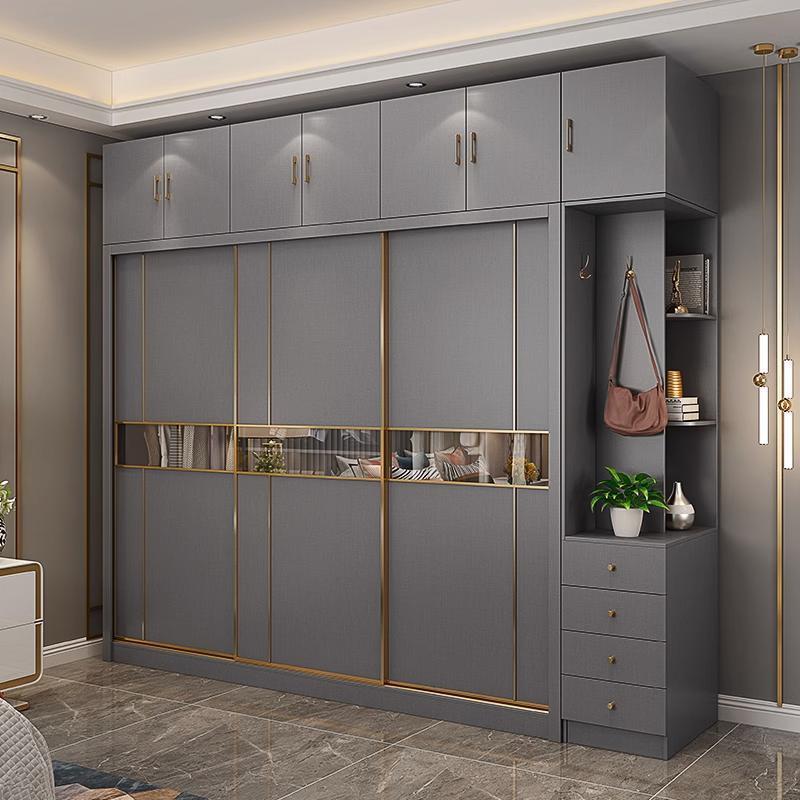 新款实木衣柜推拉门家用卧室意式轻奢移门衣橱梳妆台一体组合柜子