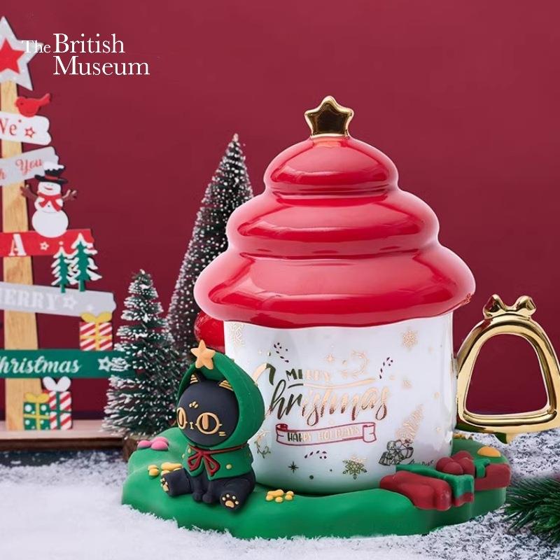 大英博物馆圣诞系列安德森猫萌猫圣诞带盖带杯