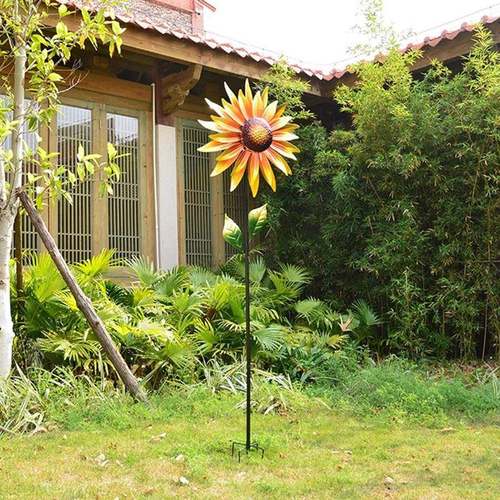 铁艺大风车花园庭院装饰旋转向日葵摆件园艺户外别墅露台阳台布置