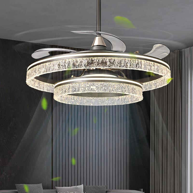 隐形风扇灯2025新款家用一体电扇灯轻奢高级客厅餐厅冰裂纹吊扇灯