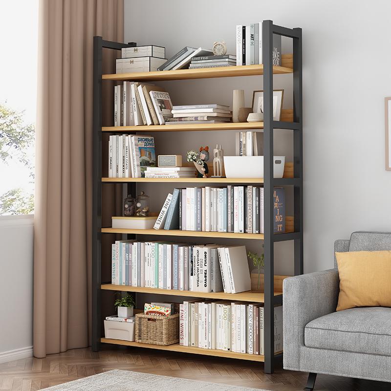 书架落地置物架简约钢木卧室收纳铁艺柜子带柜门客厅简易多层书柜