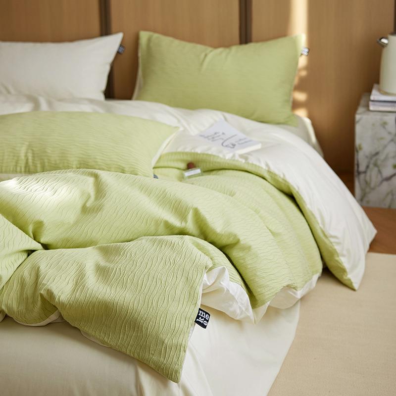 2024法式水洗棉泡泡纱四件套纯棉100全棉提花被套床单床笠款床上