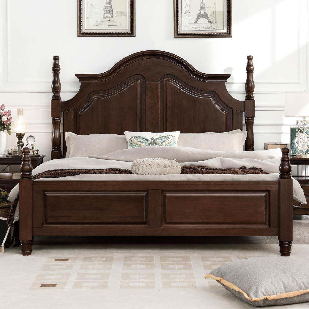 美式乡村全实木床复古小美风格1.8米双人床主卧核桃木储物高箱床