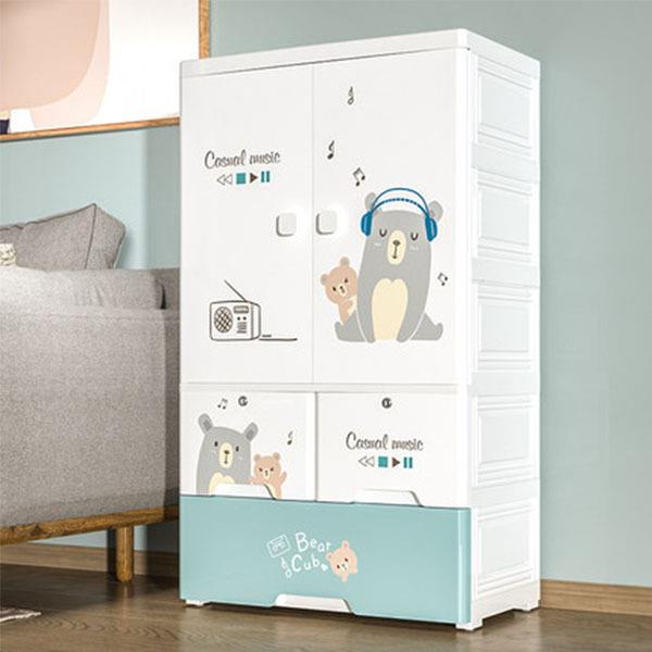 加厚65cm儿童衣柜简约卧室组装塑料柜子双开门抽屉式挂衣收纳柜