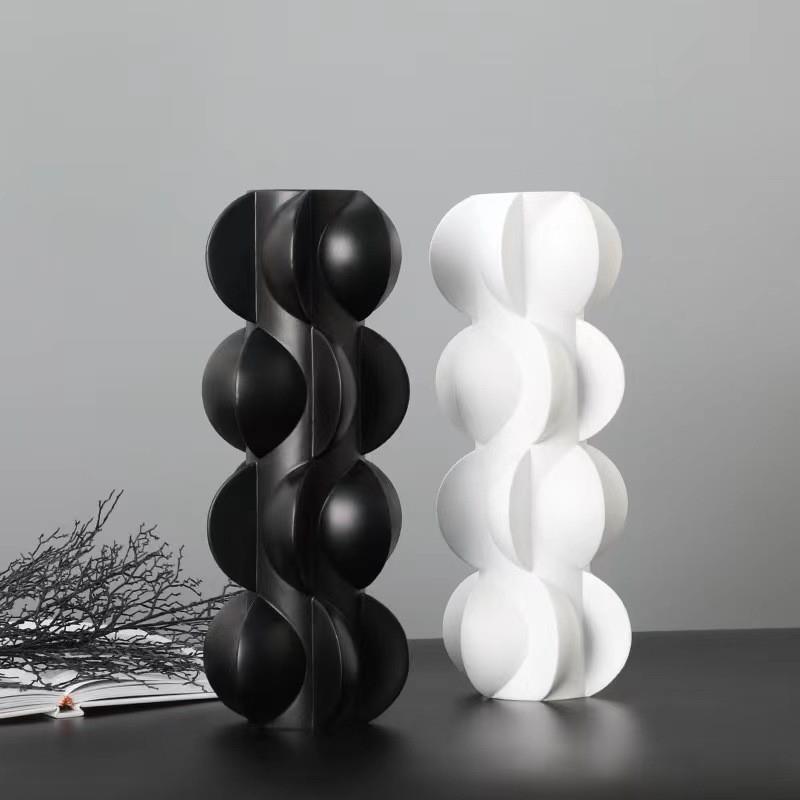 现代简约欧圆柱错位几何造型树脂花插花器摆件样板房软装饰品摆件