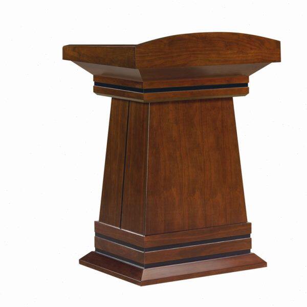 实木演讲台带脚踏小型酒店迎宾台胡桃木色前台会议室家具接待台